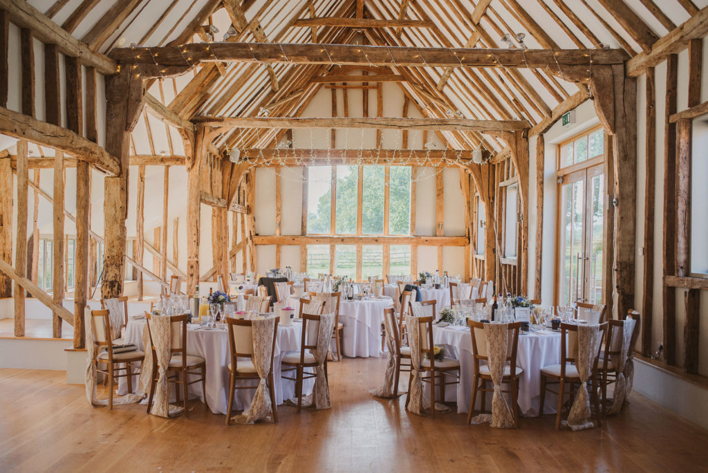 Easton Grange Celebration Barn decorated ready for a wedding breakfast