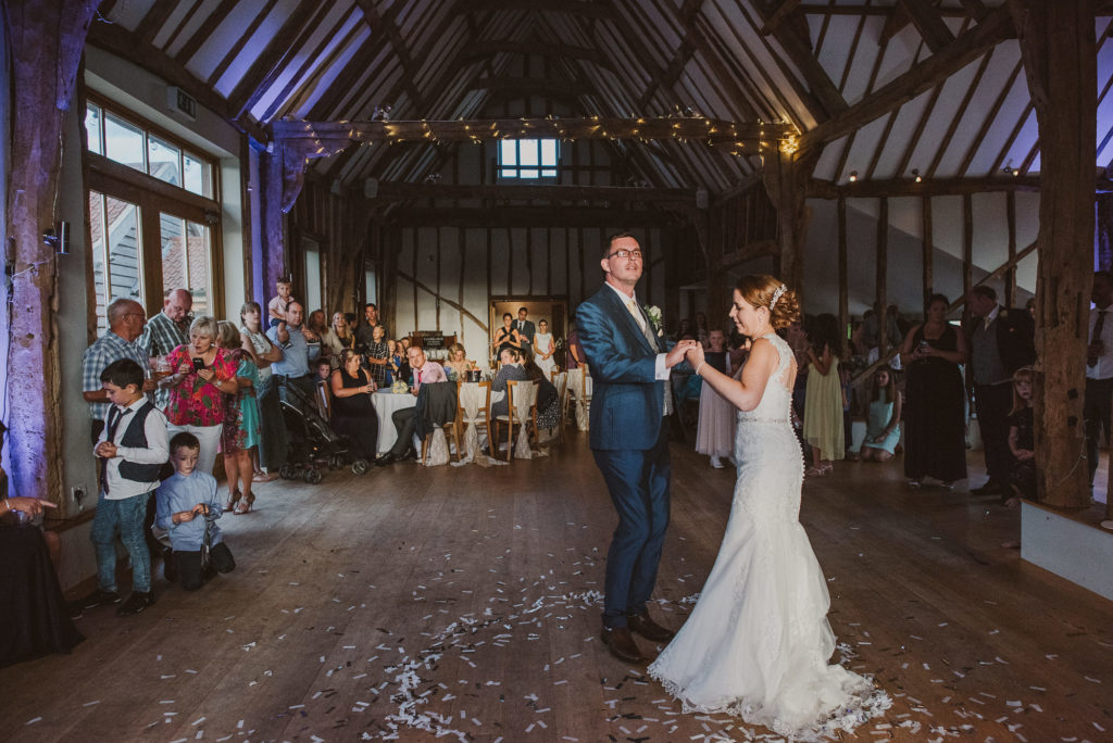 Surrey bride and groom dance their first dance at Easton Grange