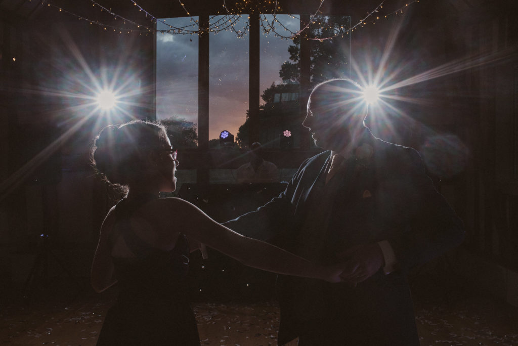 creative photograph of guests dancing at a wedding at Easton Grange