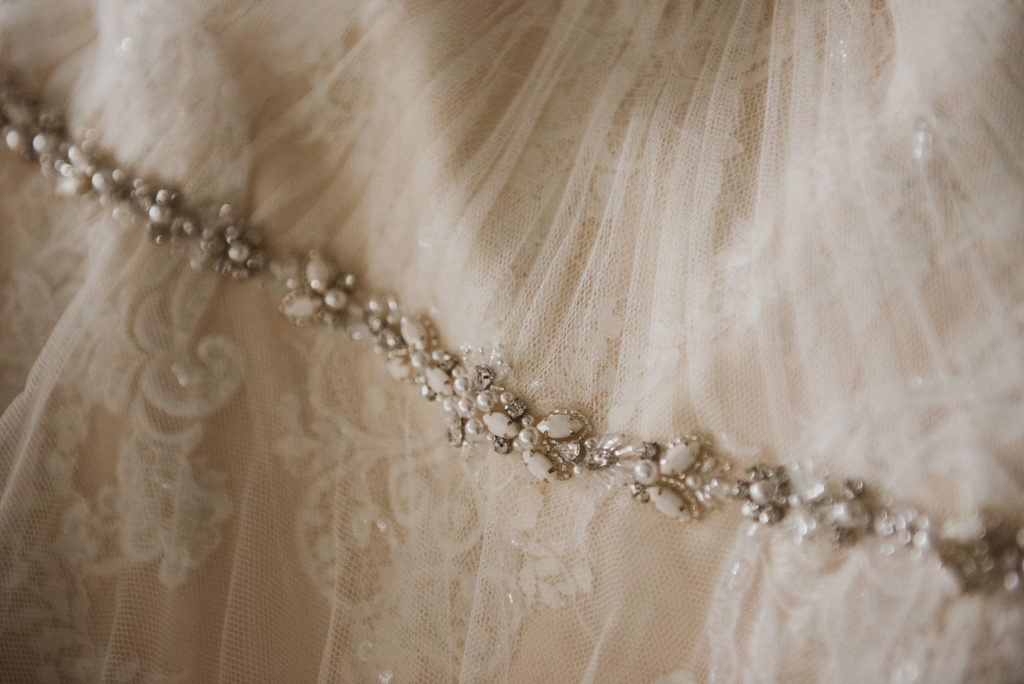 details of a beautiful wedding dress at Cliveden House