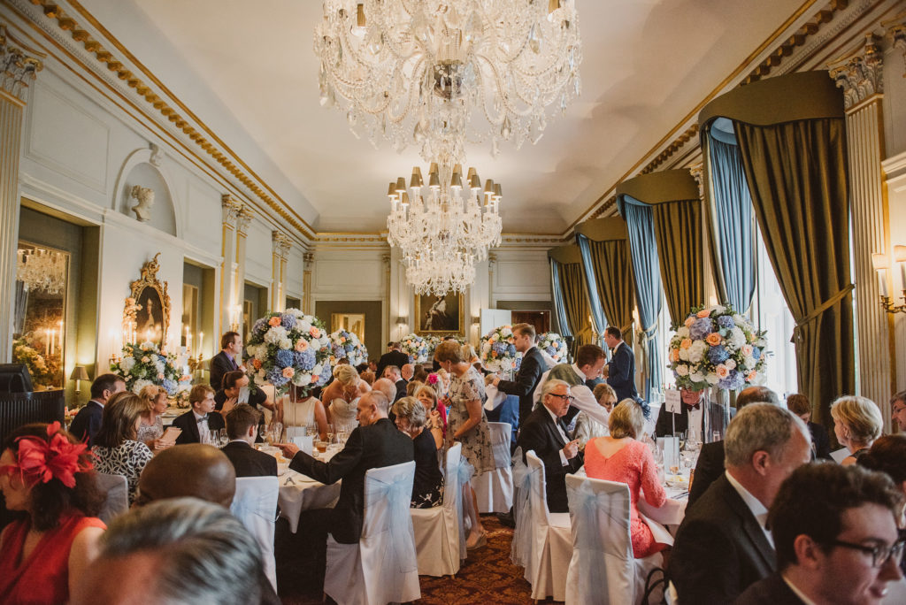 the French Dining Room full of wedding guests during a wedding breakfast at Cliveden House